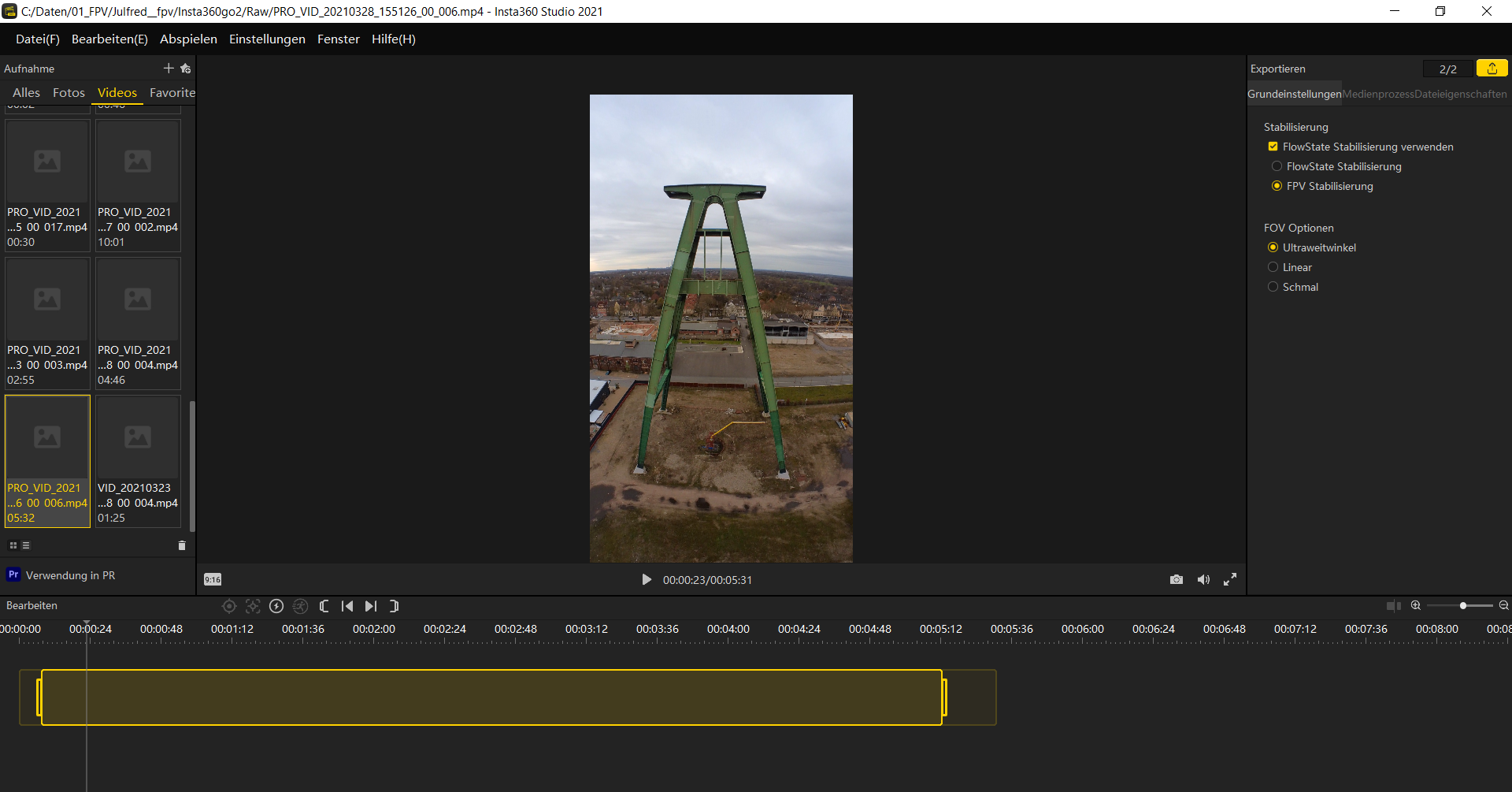 No FPV stabilisation Android PRpro + no rotation in insta360Studio