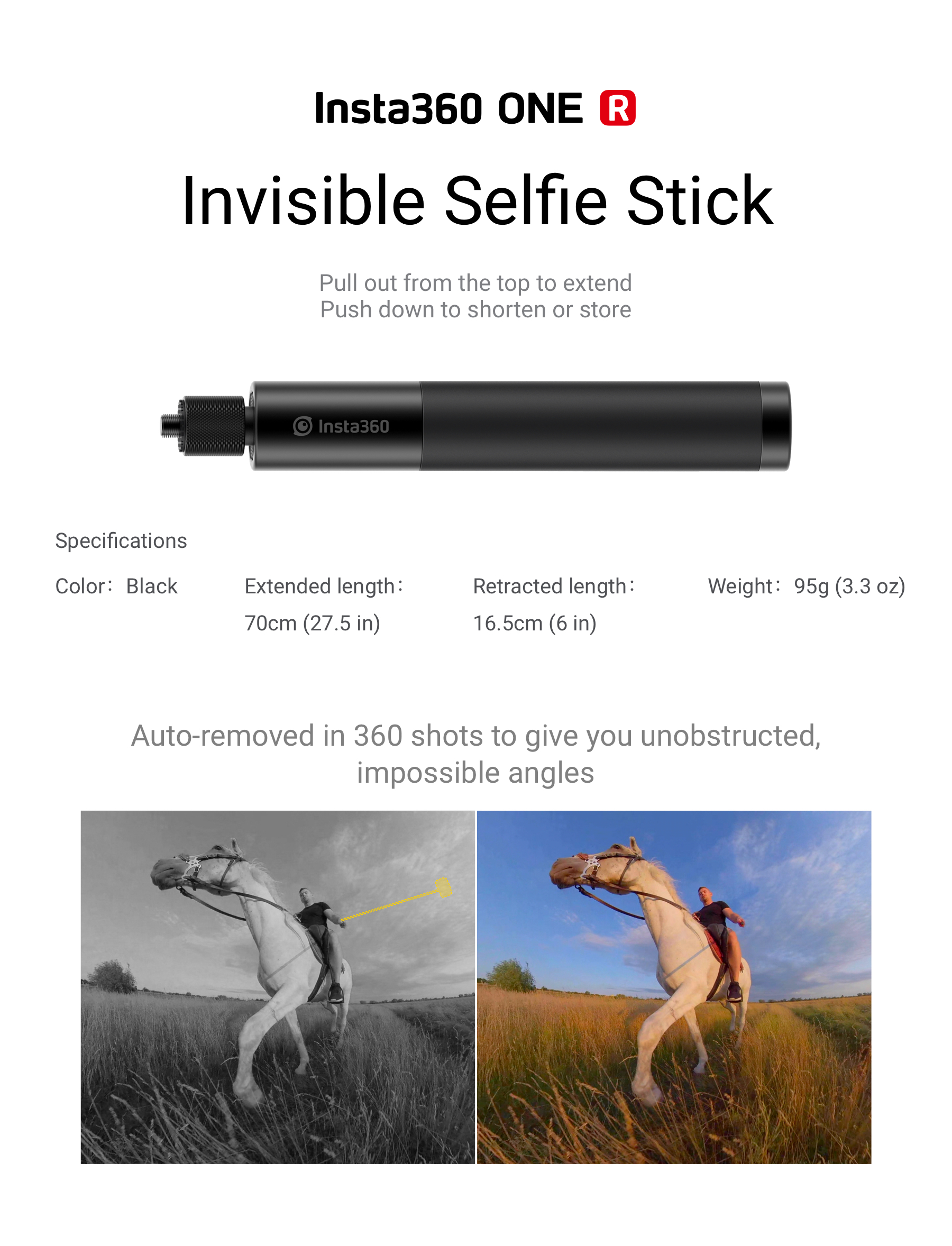 insta360 one r selfie stick 70cm