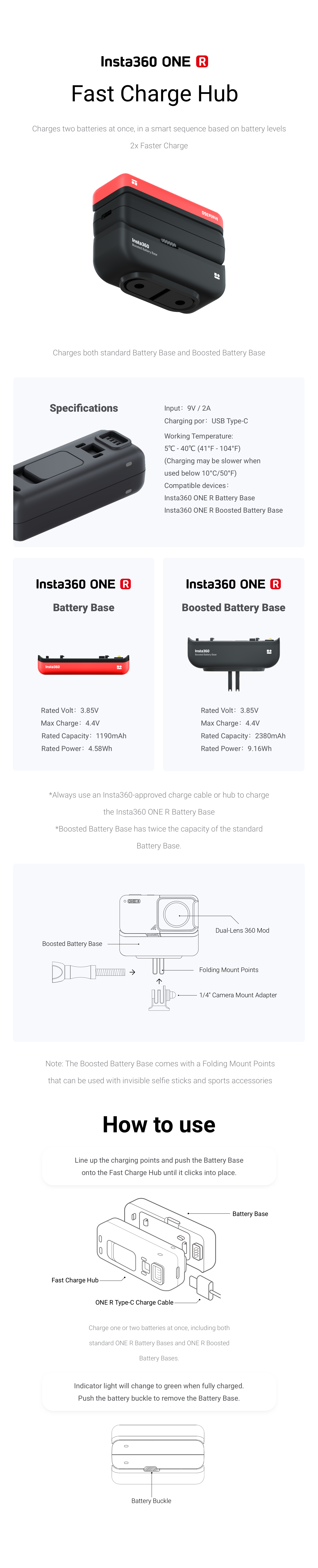 Insta360 X3 Battery & Fast Charging Dock Includes Fast Charger + 2