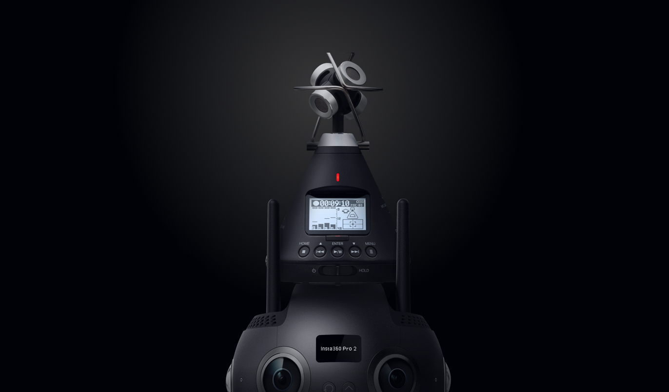 Professional 360 VR camera mics mounted on Insta360 Pro 2